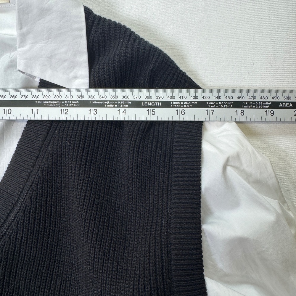 Elan Size L Black Ribbed Sweater Vest White Button Down Mixed Media Mini Dress - Picture 5 of 8